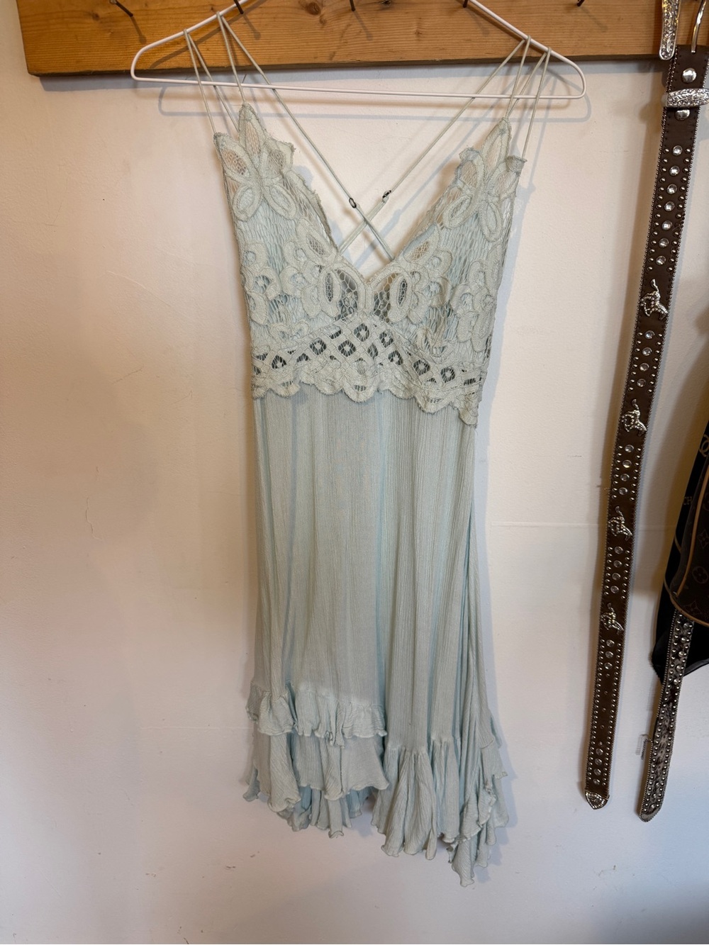 Free People Pale Blue Lace-Trim Mini Slip Dress - Picture 6 of 6